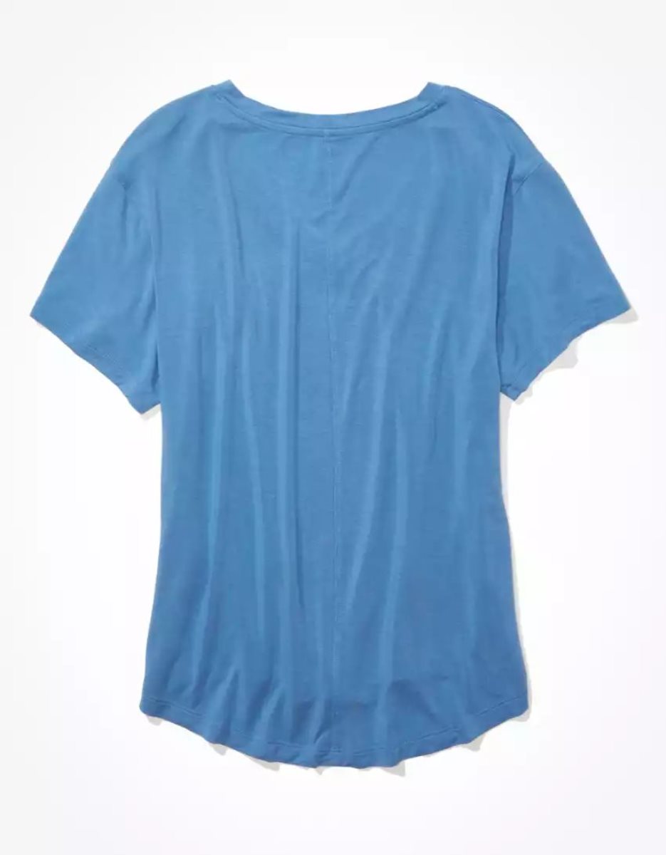 T Shirts American Eagle AE Soft & Sexy V-Neck Pocket Tee Bleu Femme | PUU-68579056